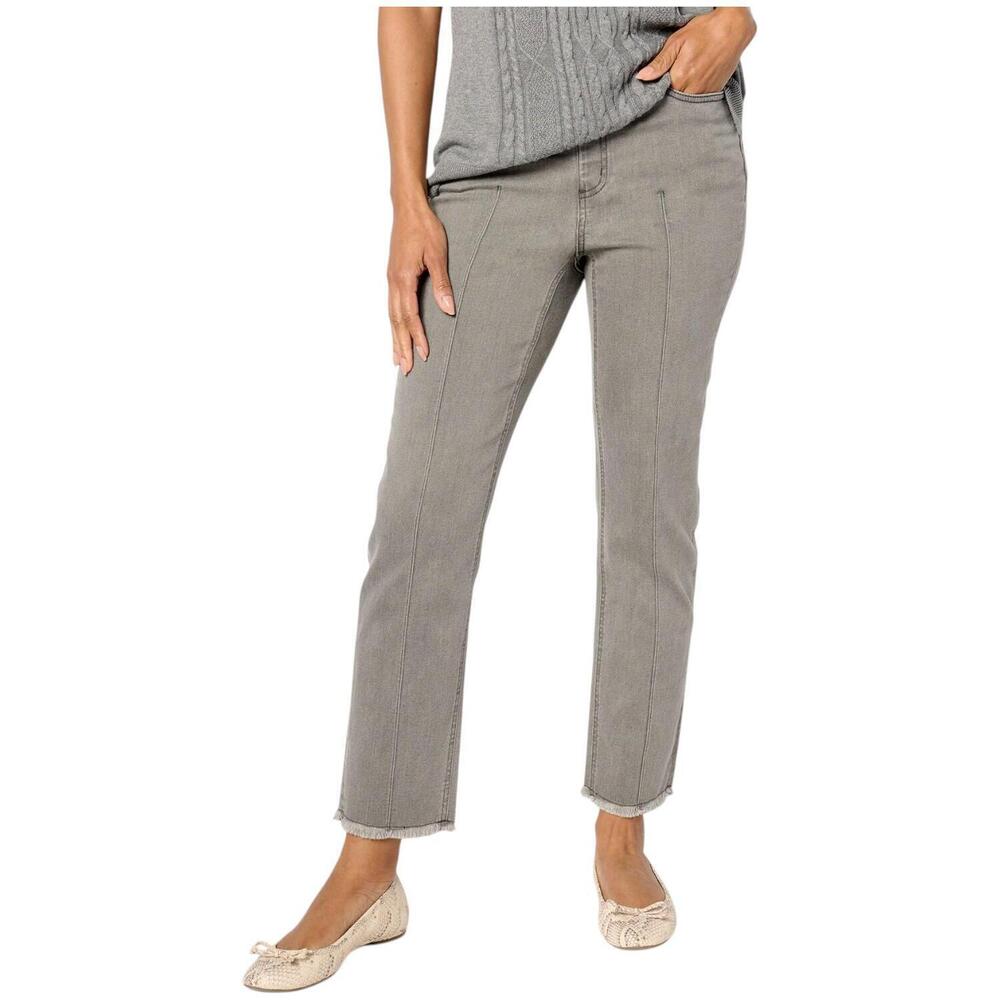 Denim & Co. Grey Easy Stretch Straight Leg Ankle Pant Dark Gray Wash - Petite